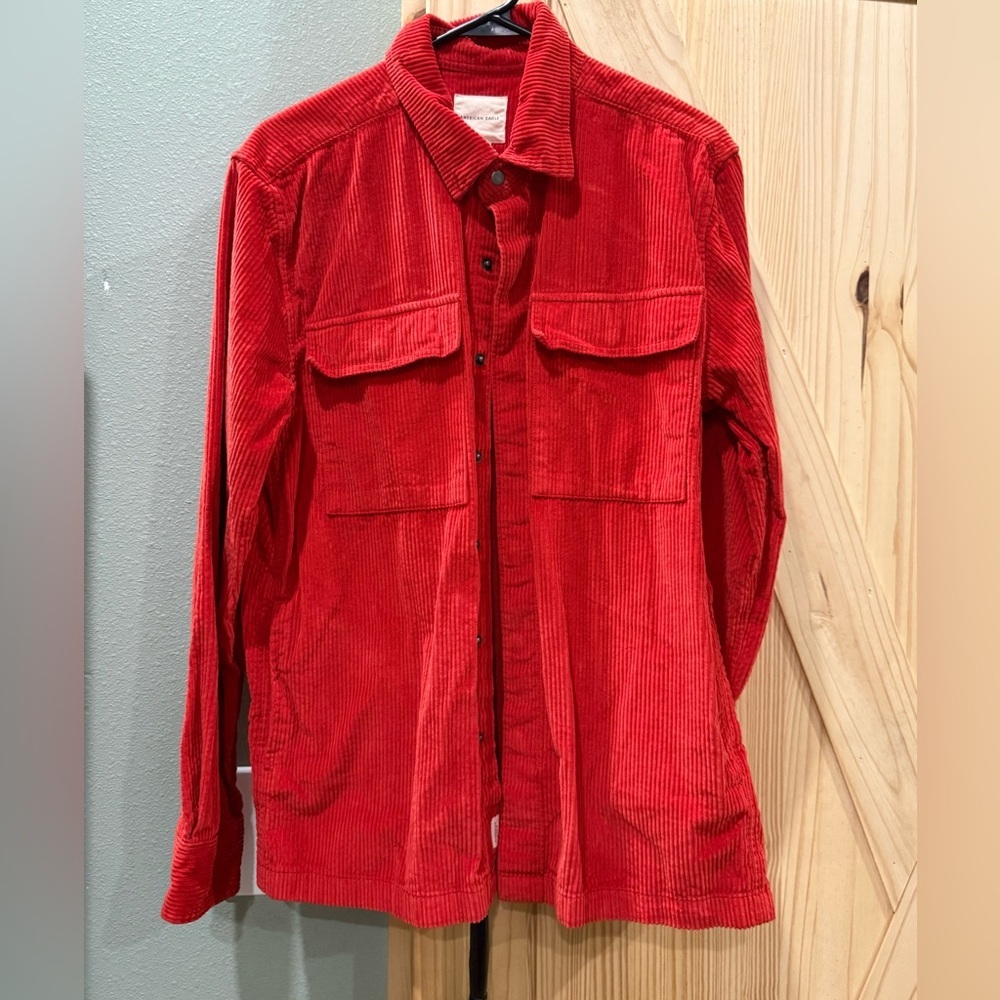 American‎ Eagle Red Corduroy Shirt Jacket Overshirt Women Medium Cotton Shacket
